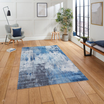 Rio G5536 Modern Abstract Distressed Lightweight Printed Polyester Flatweave Grey/Blue Rug-Think Rugs-Rug Love - The Most Loved Rug Store